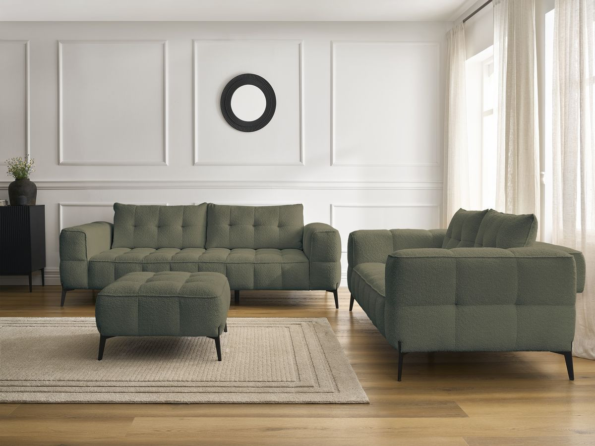 Bobochic Anis Sofa 5-Sitzer mit Pouf Bouclé-Stoff Grün