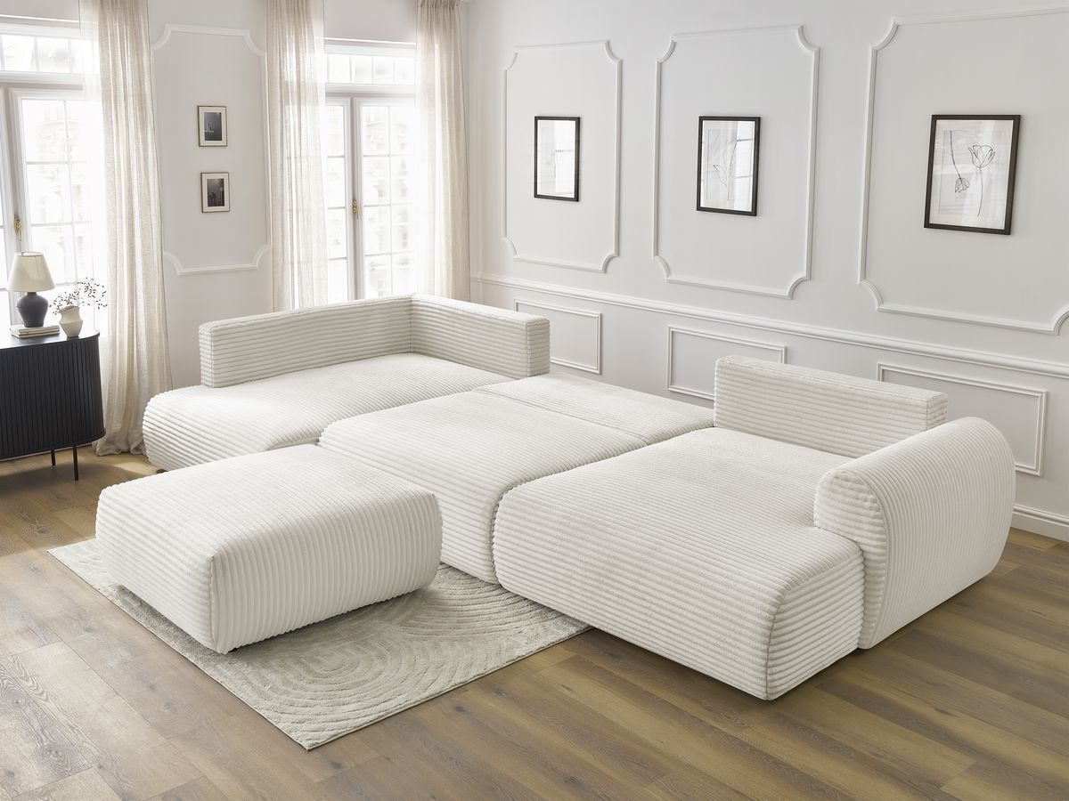 Bobochic Lucien Wohnlandschaft mit Pouf Breitcord weich Beige Ecke rechts