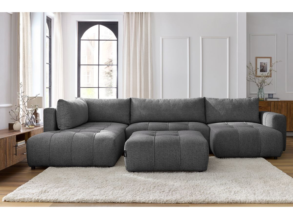 Bobochic Arsene Wohnlandschaft mit Pouf Melange-Stoff Dunkelgrau Ecke rechts