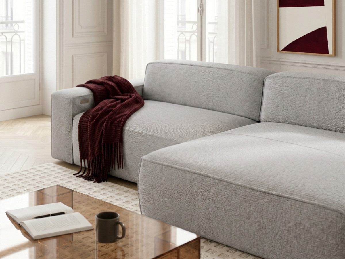 Bobochic Abel Ecksofa mit Schlaffunktion Melange-Stoff Grau Ecke rechts