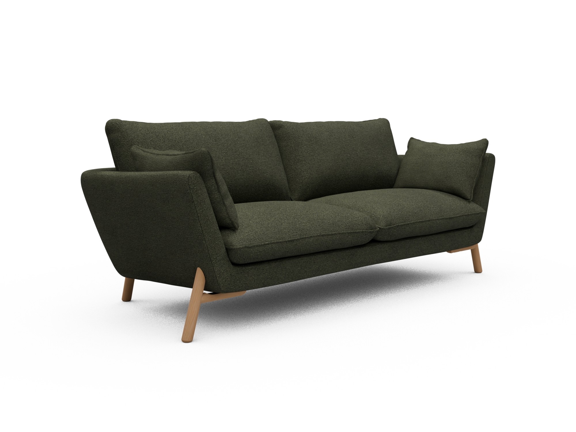 Skandi Home Sofa Emil 3-Sitzer Beinfarbe Eiche Natur Boucle-Forest-Green moebelfaktor