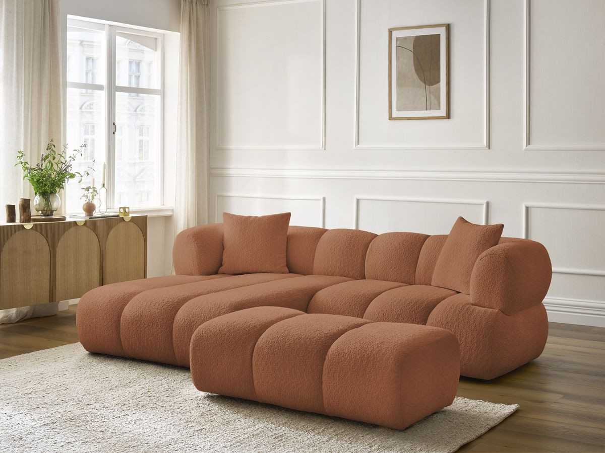 Bobochic Pamira Ecksofa mit Pouf Bouclé-Stoff Orange Ecke links