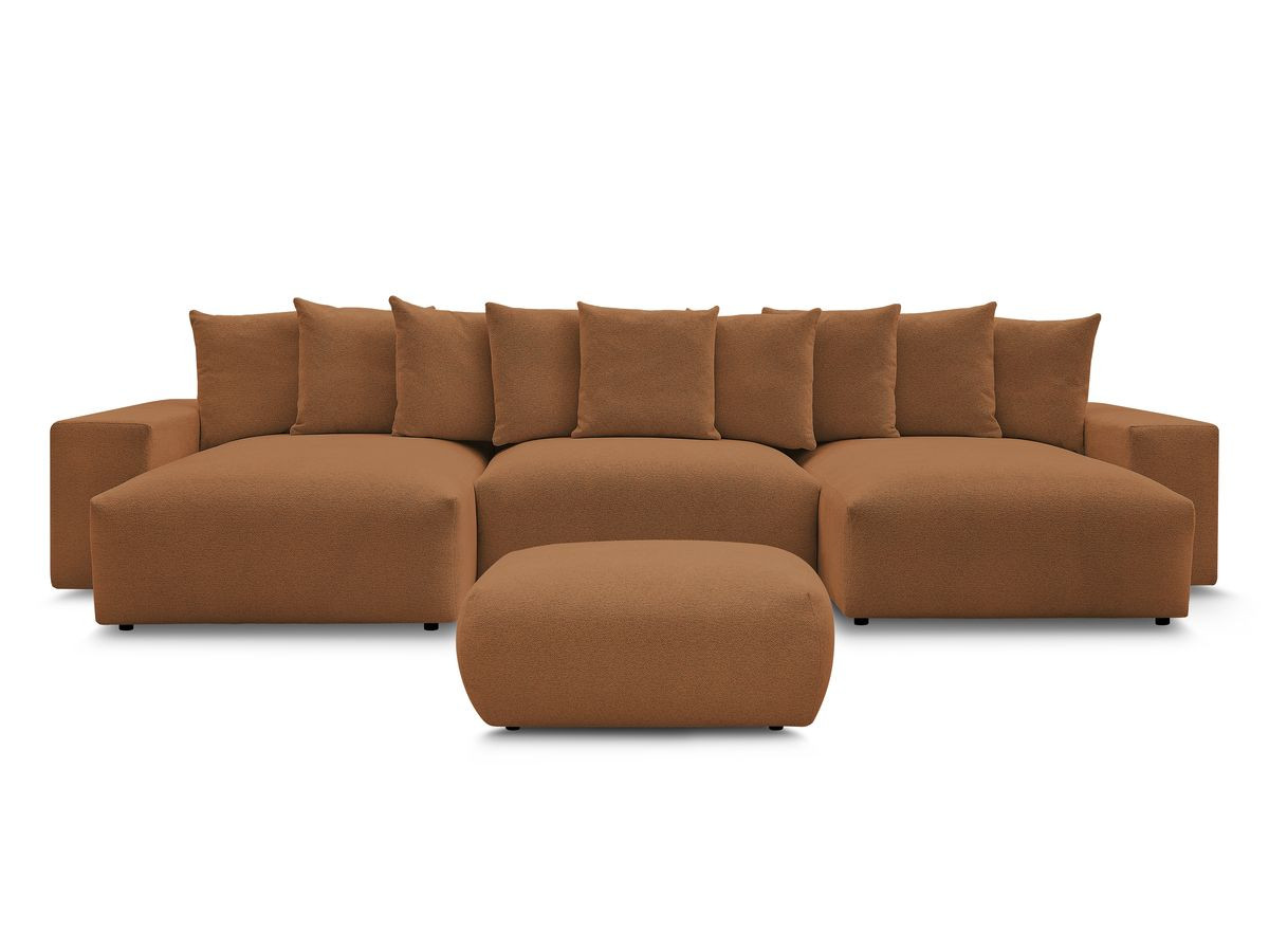 Bobochic Voltaire Wohnlandschaft mit Pouf 420 × 174 cm, Liegefläche 135 × 345 cm Melange-Stoff Orange