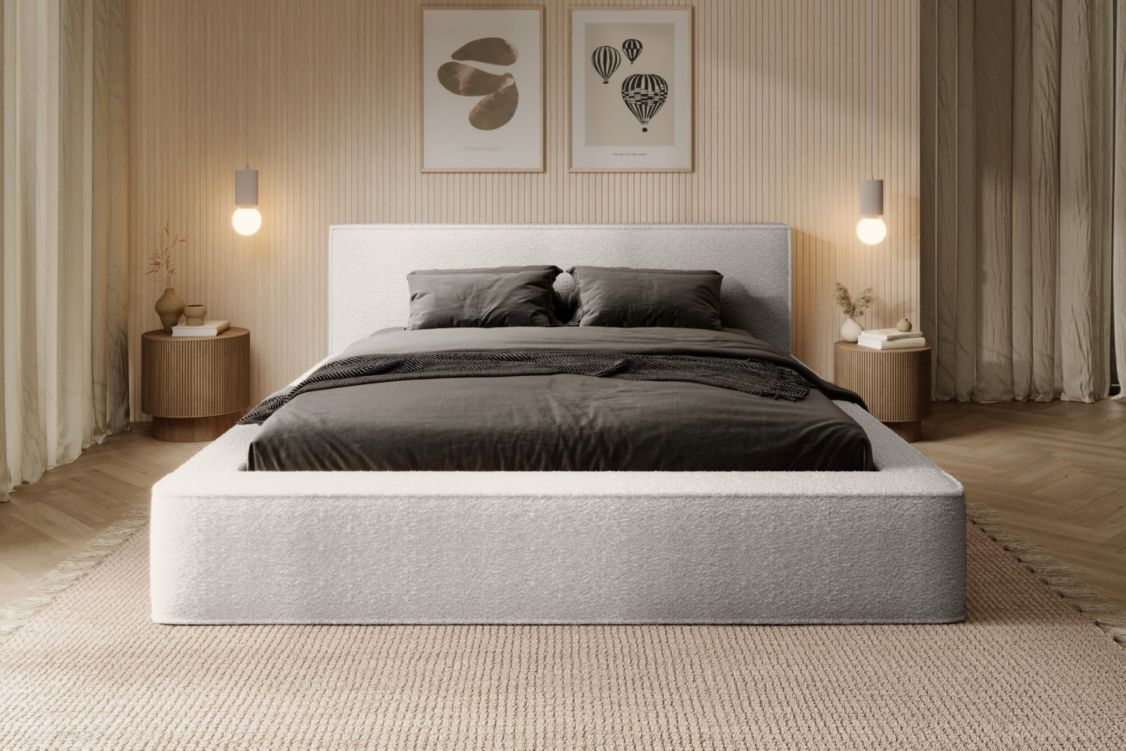 Polsterbett Delano Boucle 140x200 mit Holzrahmen Euphoria 01 Ivory