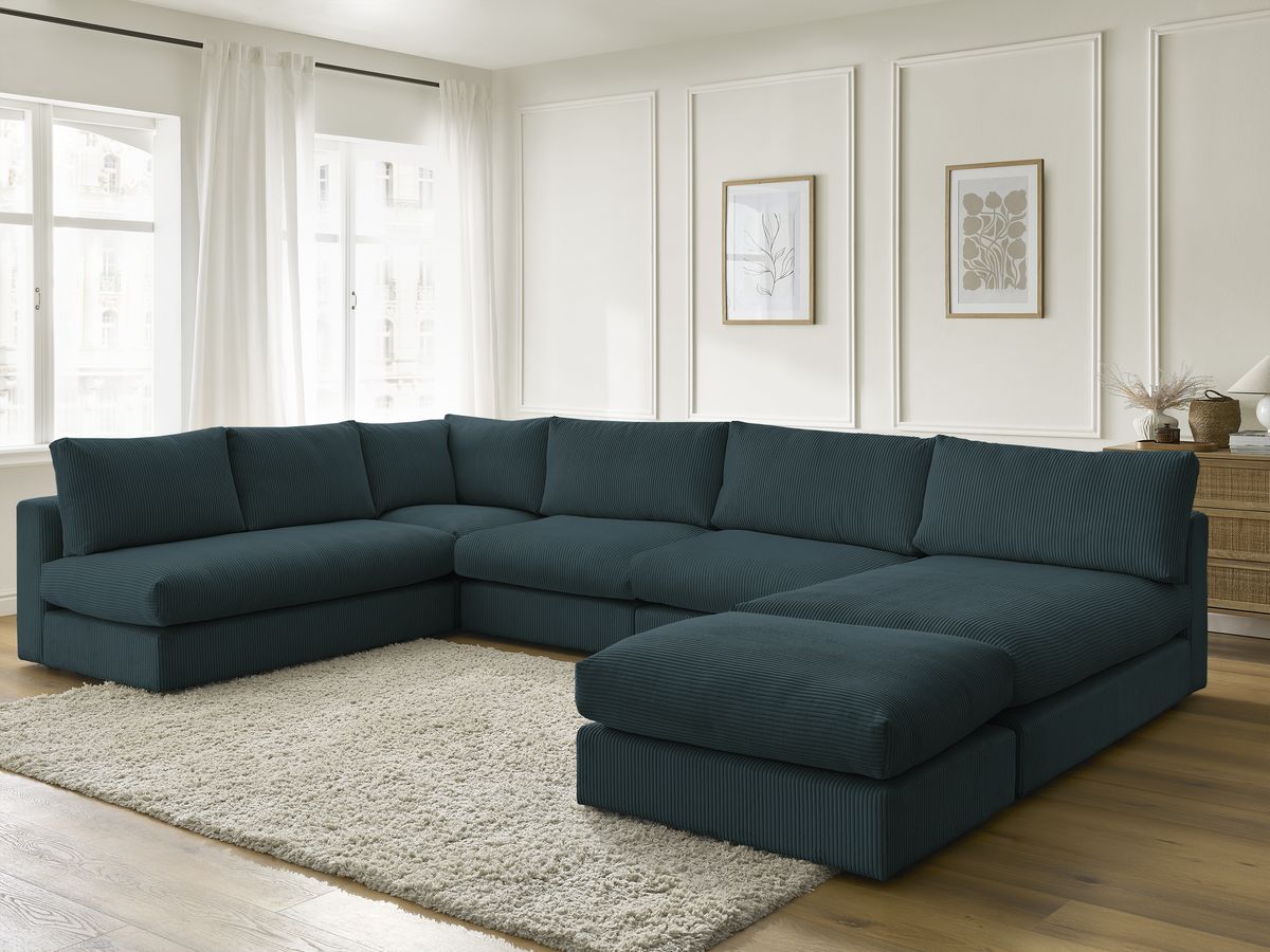 Bobochic Paris Ecksofa mit Pouf 369 × 167 cm Cordsamt Dunkelblau