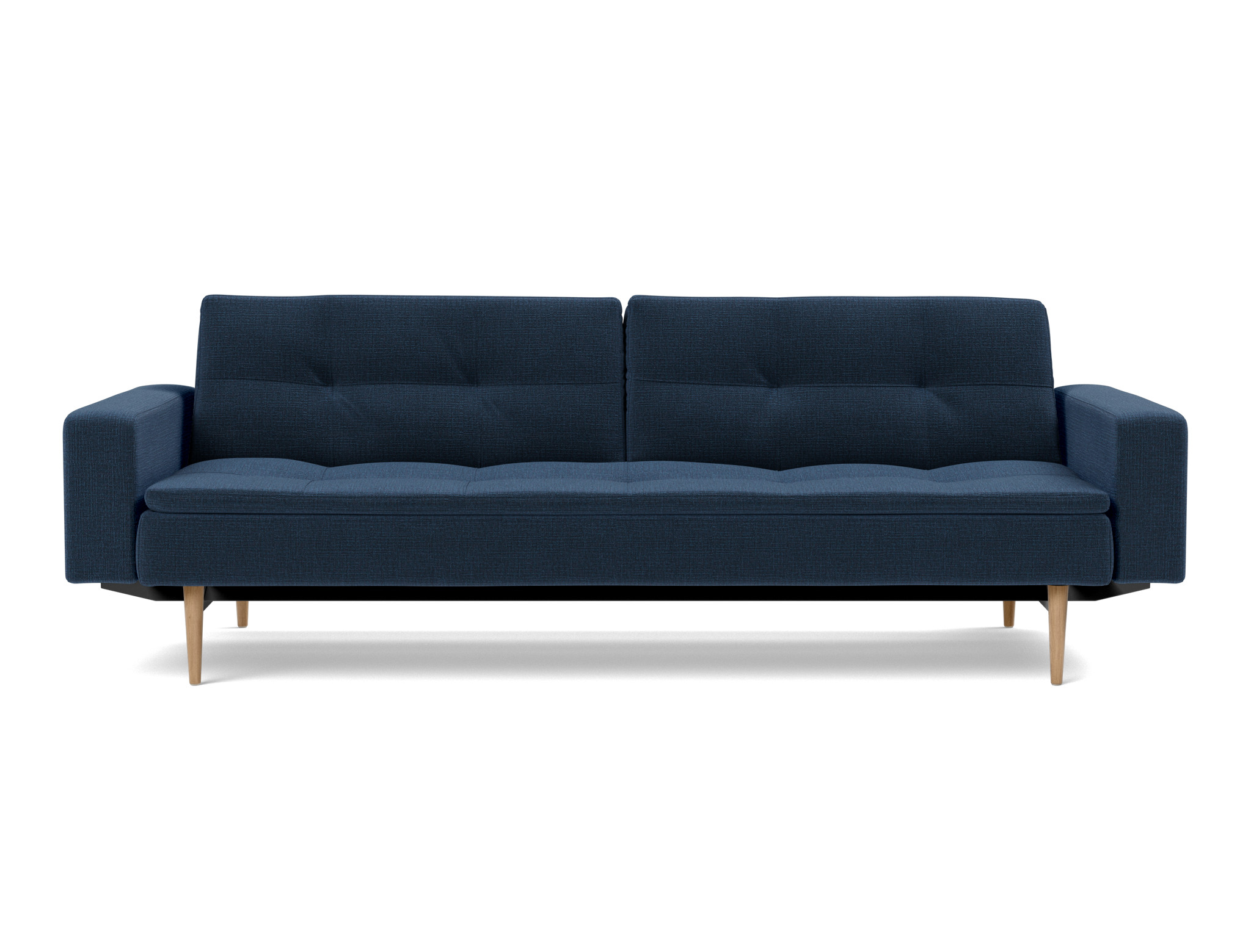 Schlafsofa Dublexo mit Armlehnen Chenille Esina 414-Indigo-Blue Beine Styletto Eiche hell