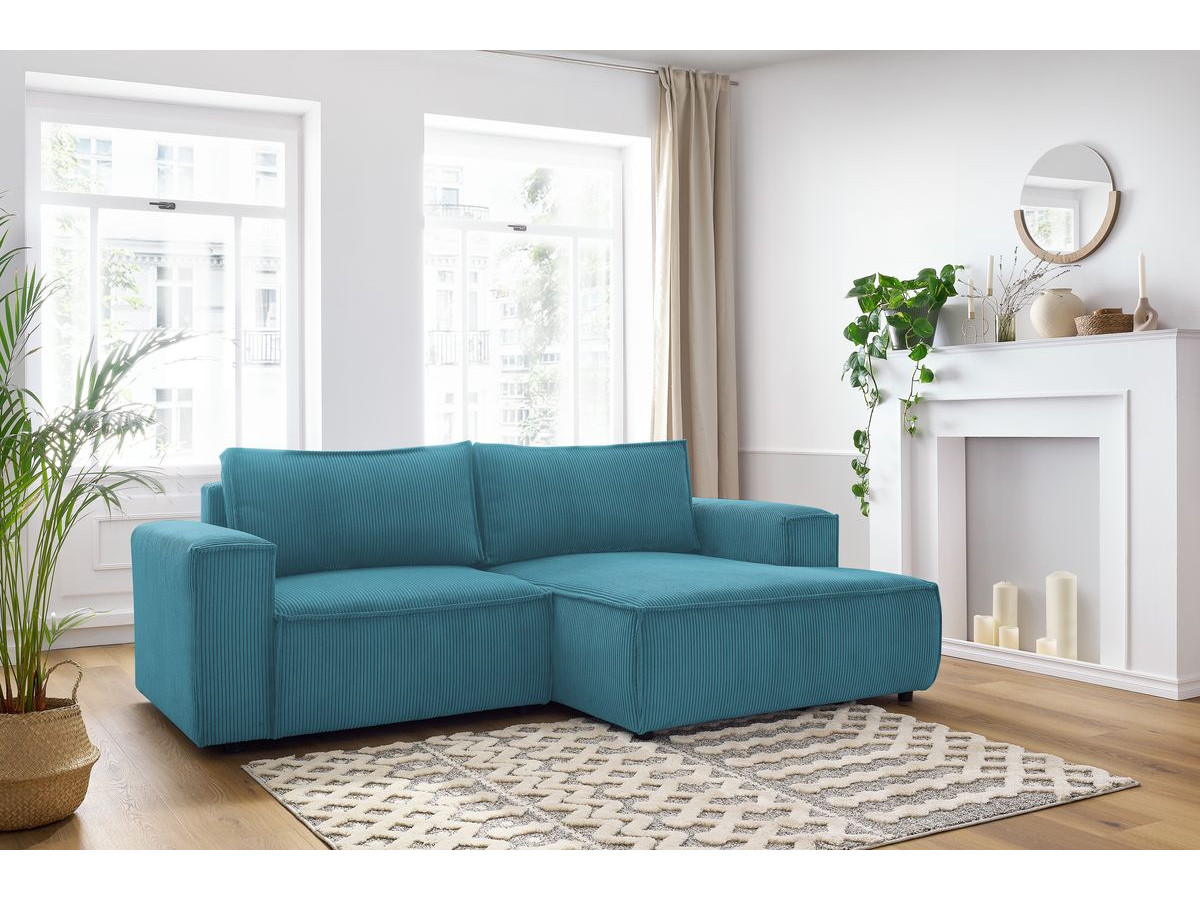 Bobochic Nihad Ecksofa Cordsamt Dunkelblau Ecke rechts
