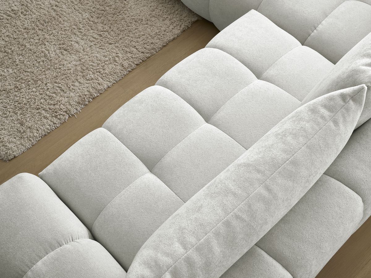 Bobochic Everest Ecksofa mit Schlaffunktion und Bettkasten 320 × 212 cm, 5 Kissen Strukturstoff Hellgrau Ecke links