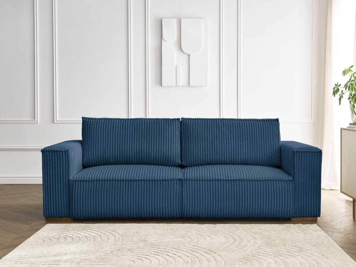 Bobochic Chelsea Schlafsofa 3-Sitzer mit Bettkasten Breitcord weich Dunkelblau