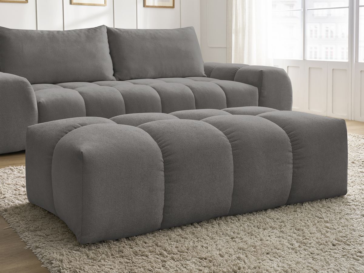 Bobochic Everest Sofa 3-Sitzer mit Pouf, 2 Kissen Strukturstoff Dunkelgrau