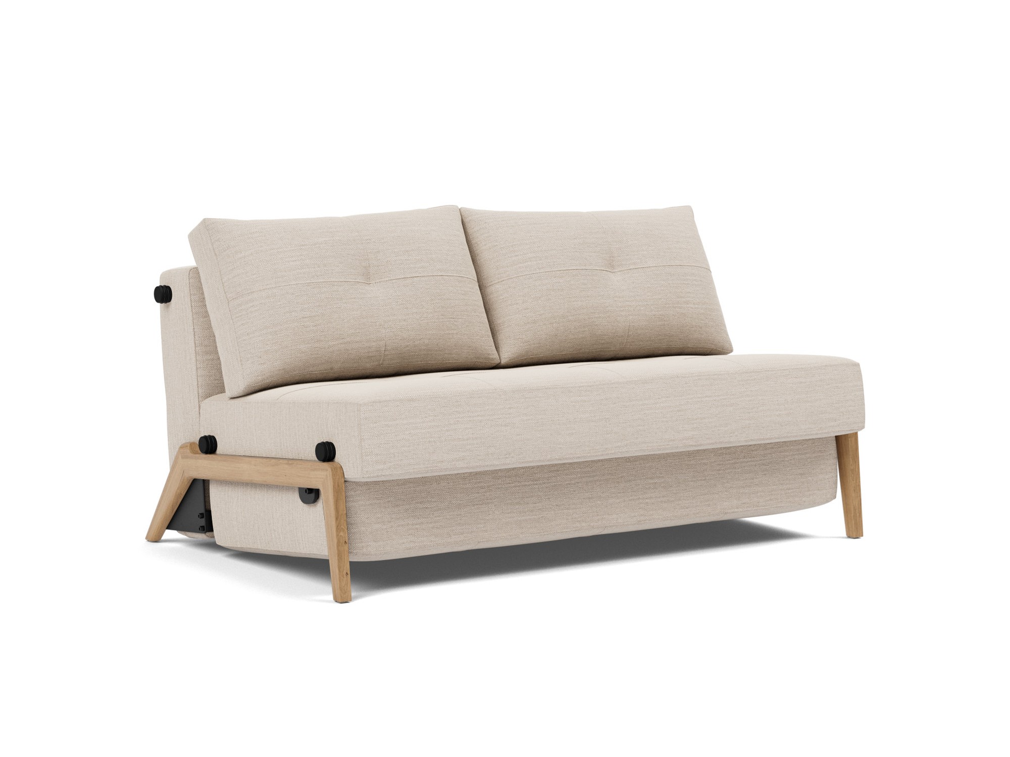 Schlafsofa Cubed 140 Webstoff Blida 612-Sand-Grey Beine Eiche