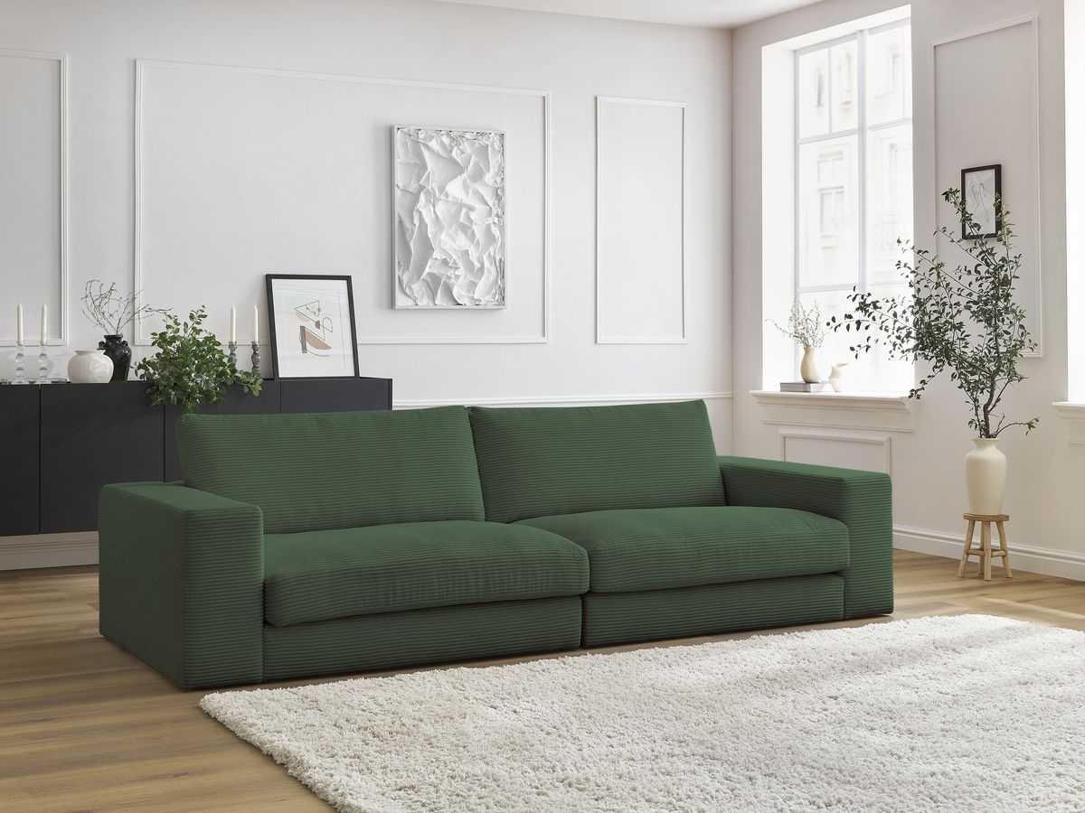 Bobochic Leonard Sofa 3-Sitzer 234 × 109 cm Cordsamt Dunkelgrün