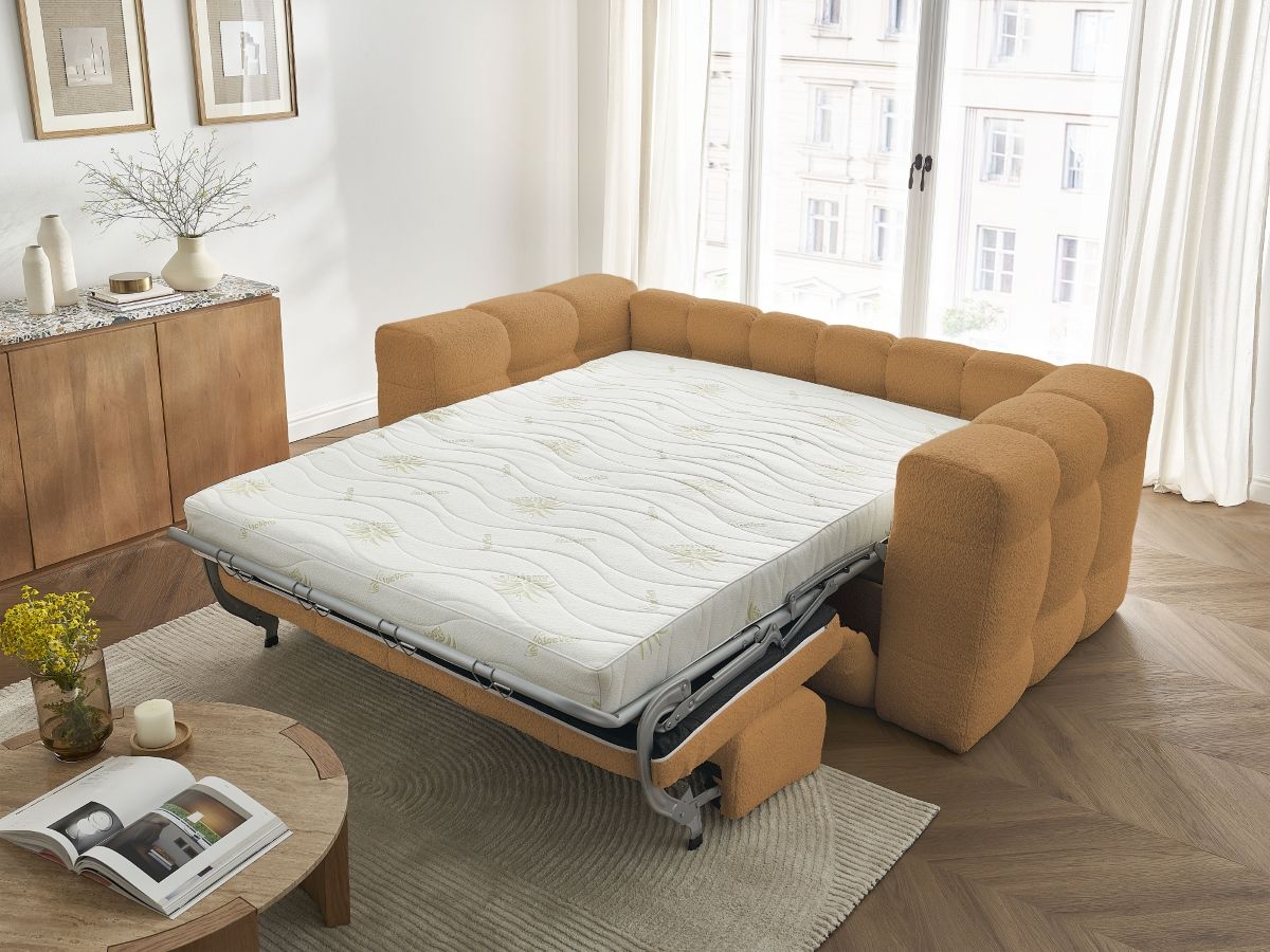 Bobochic Cloud Schlafsofa 3-Sitzer Bouclé-Stoff Gelb