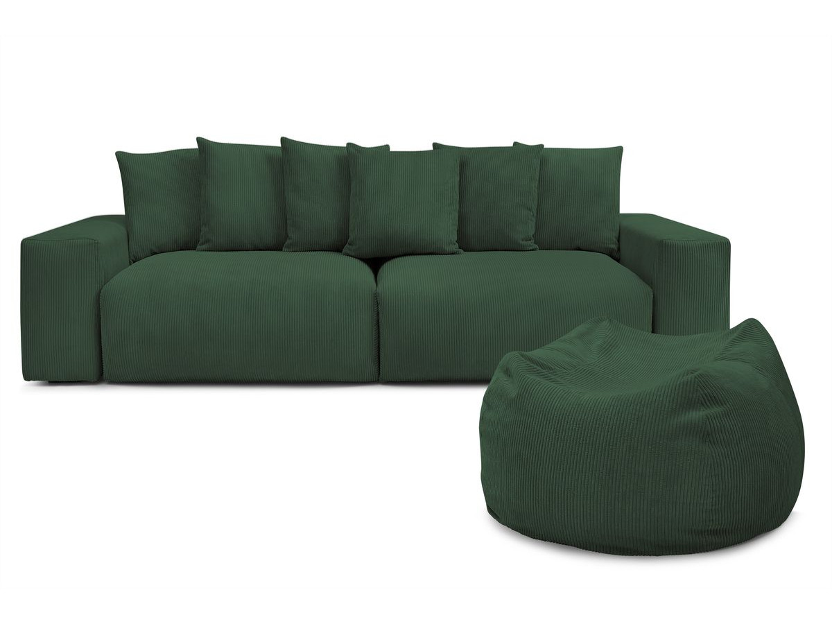 Bobochic Voltaire Sofa 5-Sitzer mit Pouf Cordsamt Grün