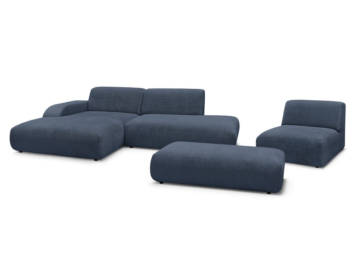 Bobochic Sirius Ecksofa mit Pouf 405 × 170 cm Strukturstoff Dunkelblau Ecke links