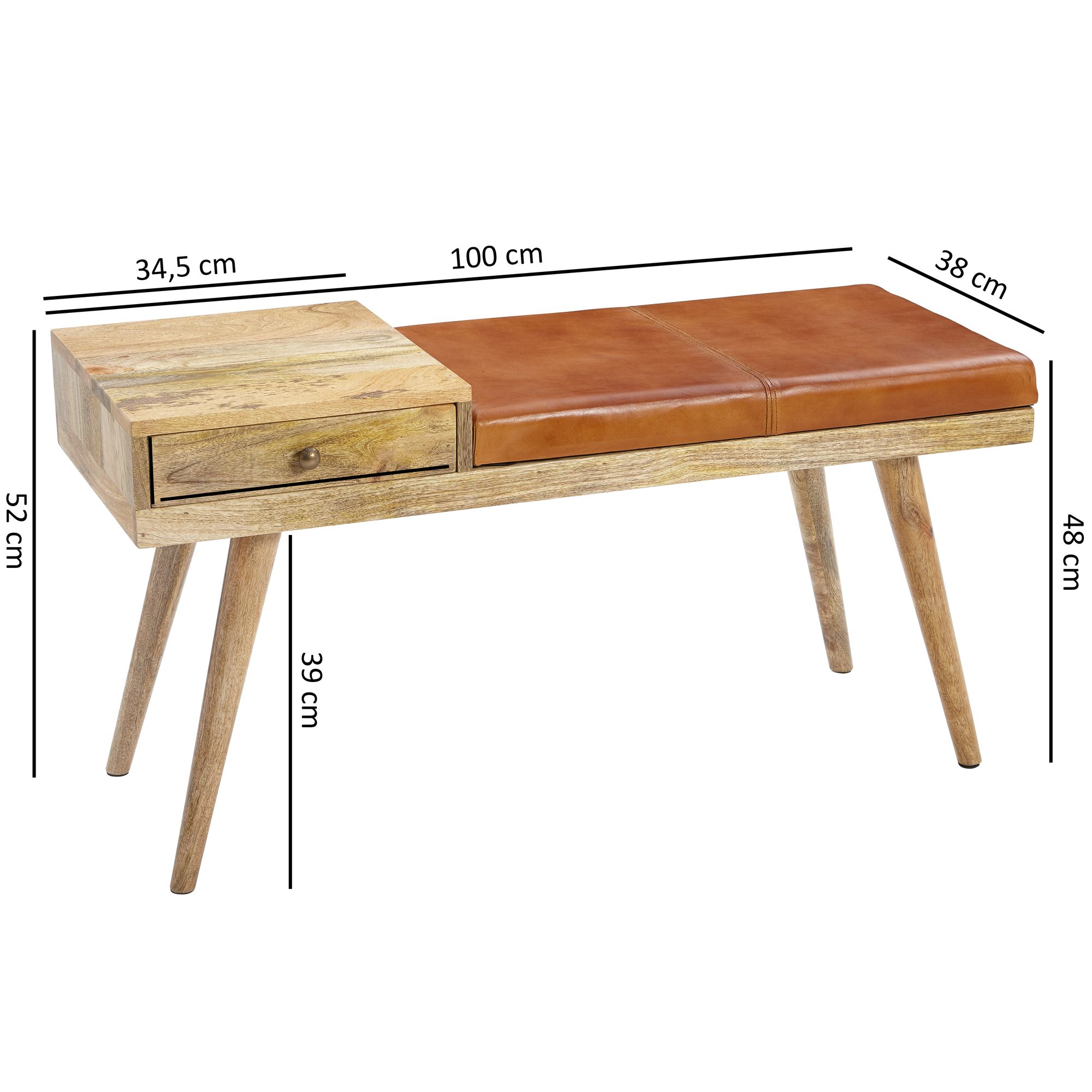 Sitzbank Blonduos Mango Massivholz Braun 100 × 38 × 52 cm