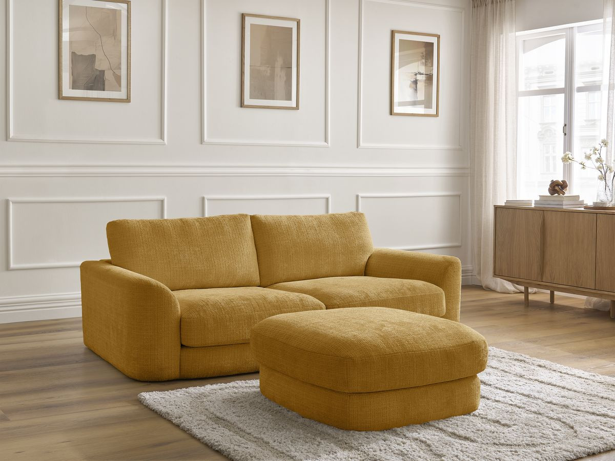 Bobochic Leonore Sofa 3-Sitzer mit Pouf Strukturstoff Gelb