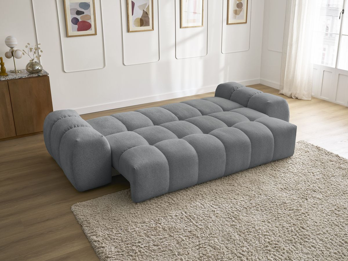 Bobochic Everest Schlafsofa 3-Sitzer mit Bettkasten, 5 Kissen Melange-Stoff Dunkelgrau