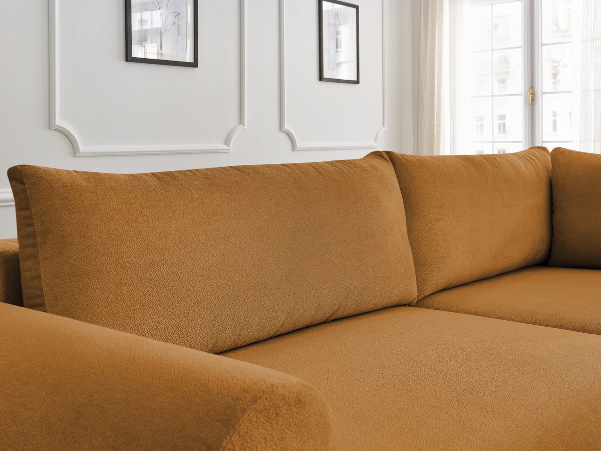 Bobochic Lucien Ecksofa mit Schlaffunktion und Bettkasten 296 × 198 cm Stoff Gelb Ecke rechts