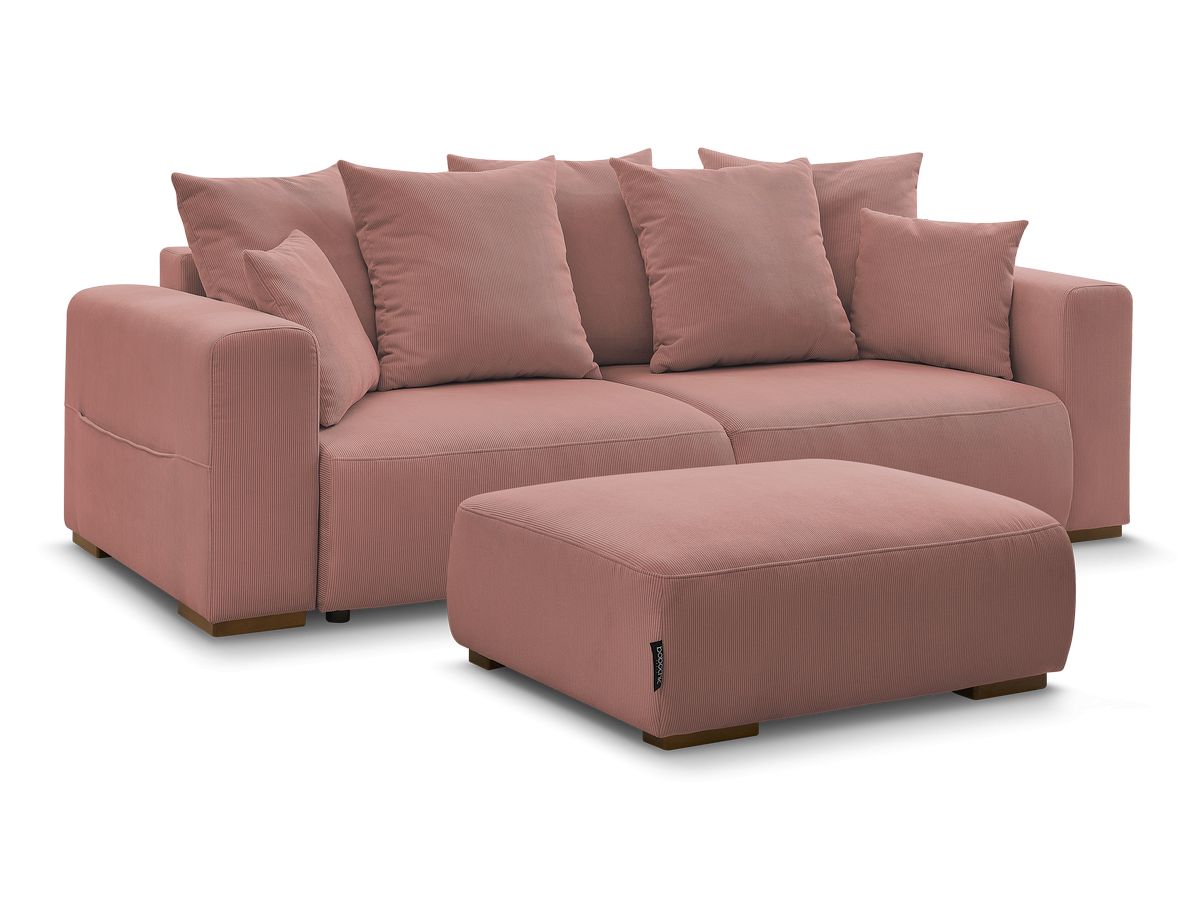 Bobochic Sidonie Schlafsofa 4-Sitzer mit Bettkasten und Pouf Cordsamt Rosa
