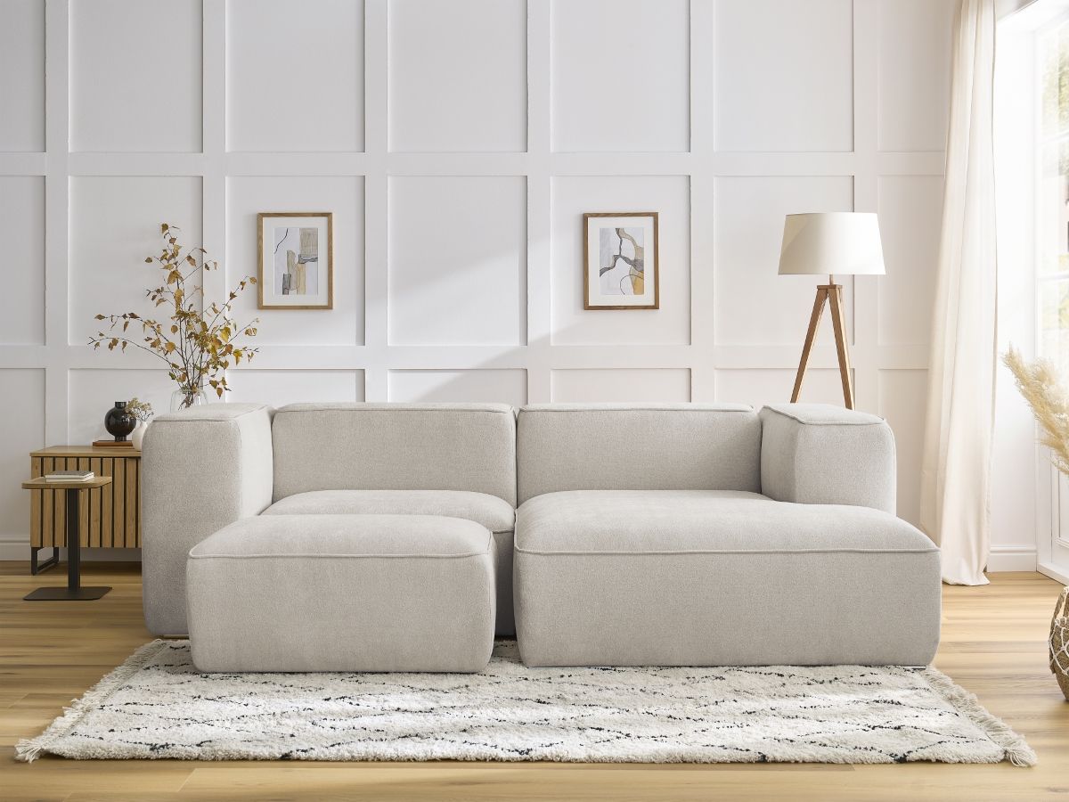 Bobochic Zephyr Ecksofa mit Pouf 260 × 165 cm Strukturstoff Beige Ecke rechts