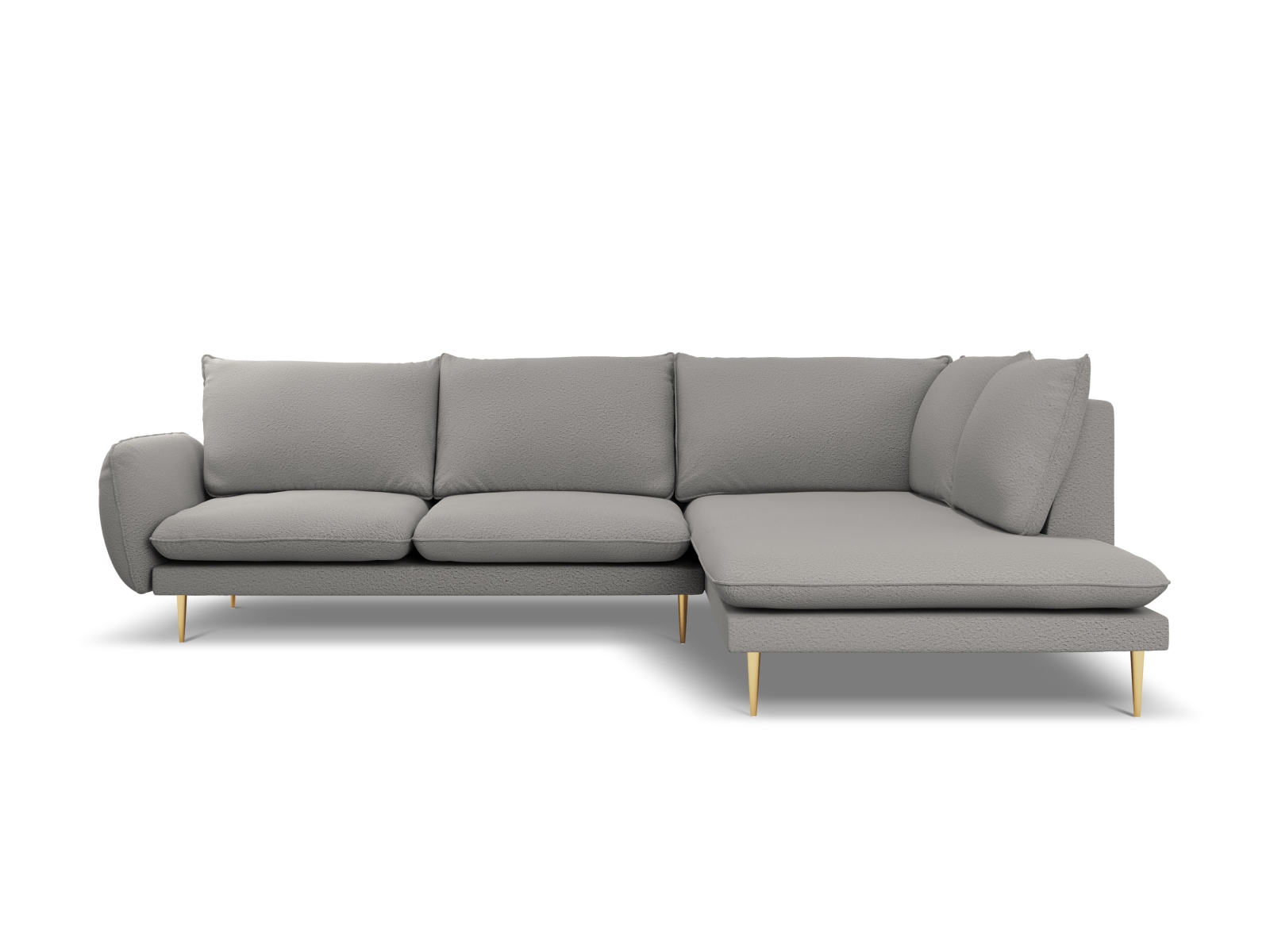 Cosmopolitan Design Ecksofa Vienna 6-Sitzer Boucle Ascot Grau Rechts Beine Gold