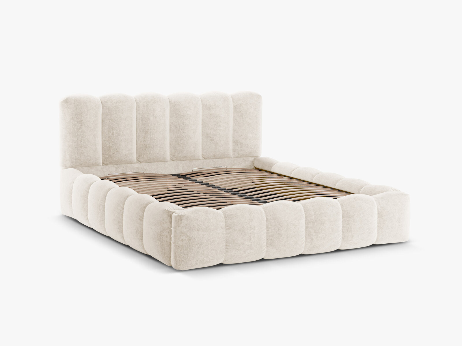 Micadoni Stauraumbett mit Kopfteil Lupine Chenille Perfect Harmony Helles Beige