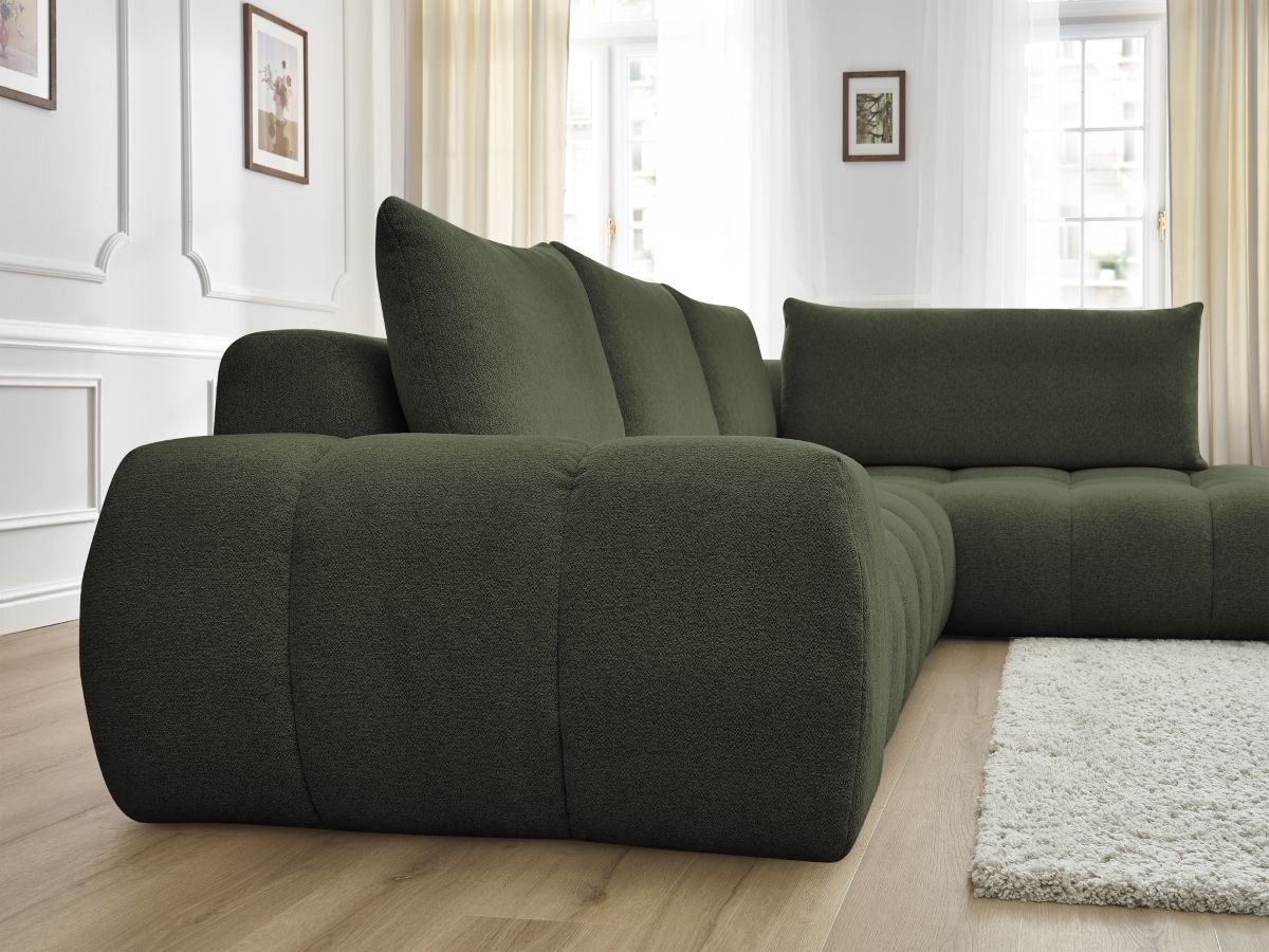 Bobochic Everest Ecksofa, 4 Kissen Melange-Stoff Grün Ecke rechts