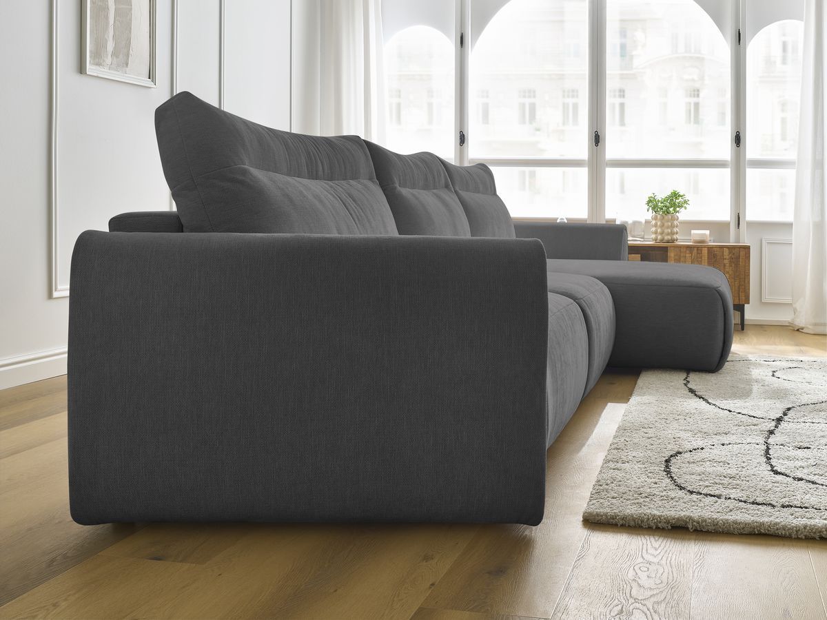 Bobochic Aden Ecksofa 386 × 152 cm Stoff Dunkelgrau Ecke rechts