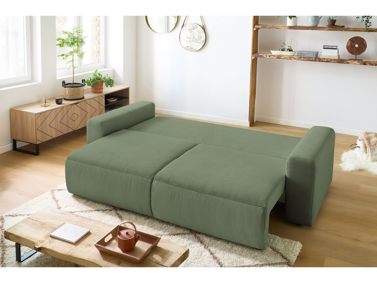 Bobochic Envy Schlafsofa 3-Sitzer mit Bettkasten Cordsamt Grün