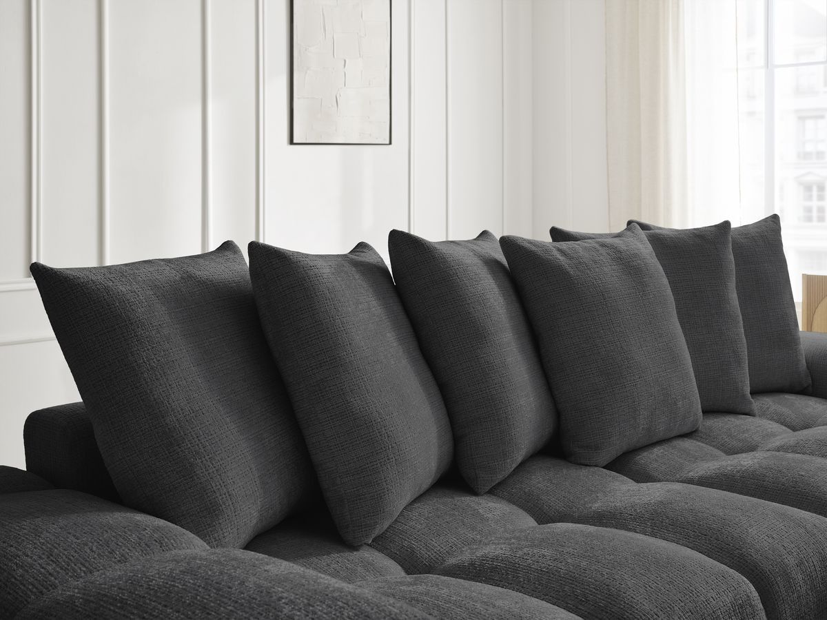 Bobochic Anakin Ecksofa mit Pouf, 6 Kissen Strukturstoff Schwarz