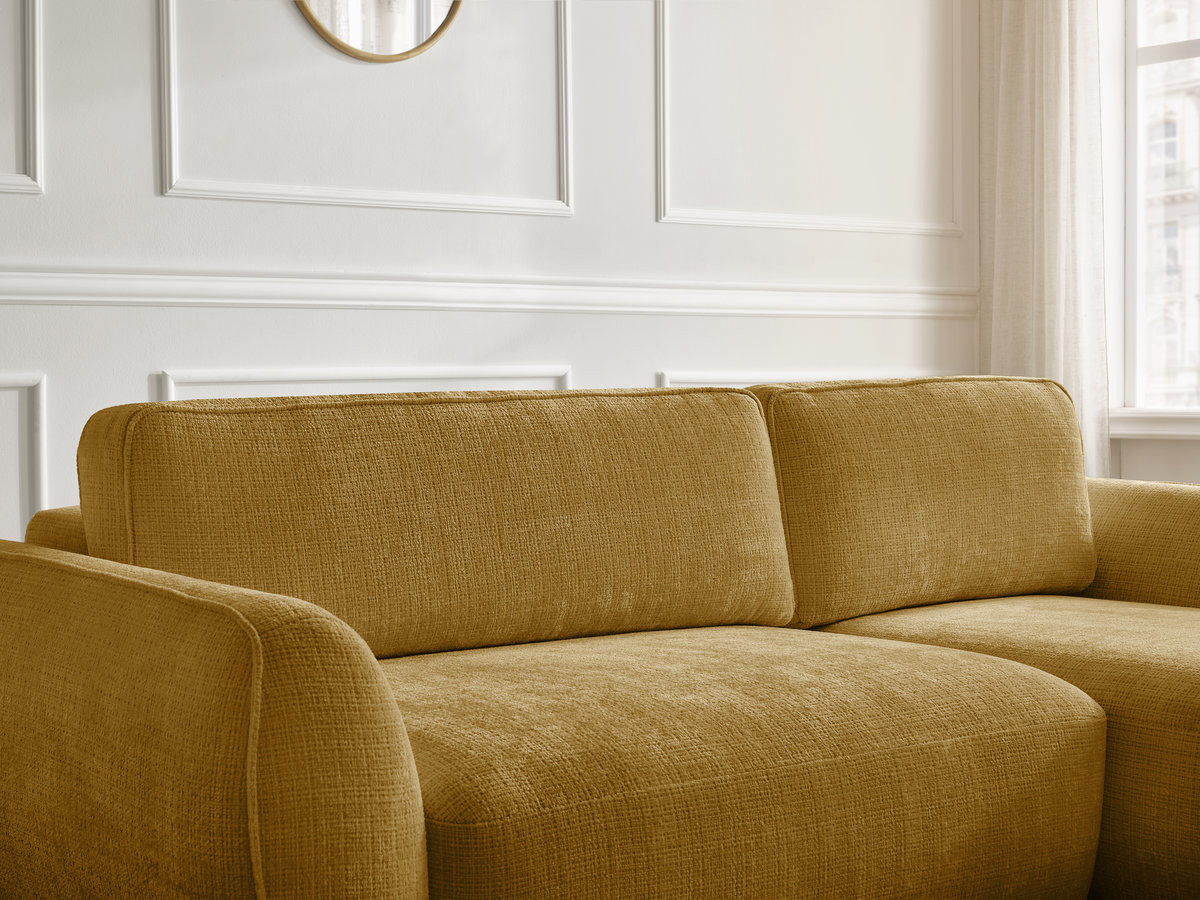 Bobochic Denise Ecksofa mit Schlaffunktion und Bettkasten 258 × 160 cm Strukturstoff Gelb Ecke rechts