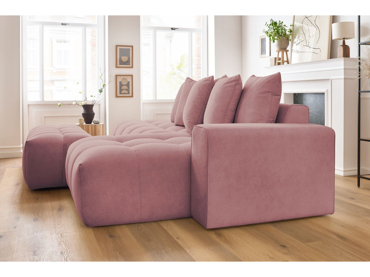 Bobochic Mont-blanc Ecksofa mit Pouf Samt Rosa Ecke rechts