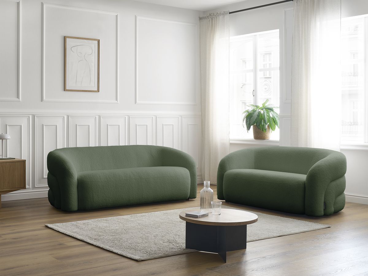 Bobochic Elina Sofa 5-Sitzer Bouclé-Stoff Grün