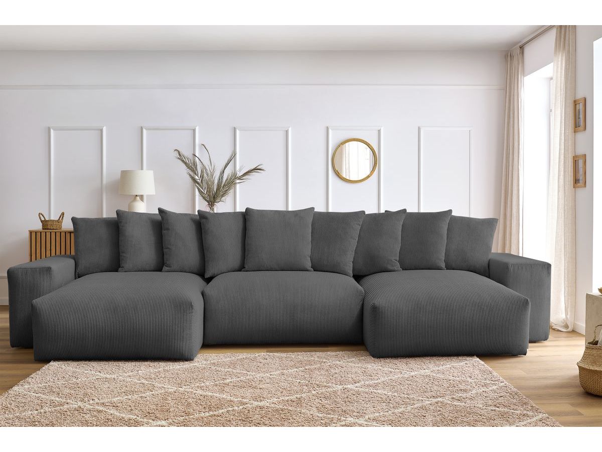 Bobochic Voltaire Wohnlandschaft 420 × 165 cm Cordsamt Dunkelgrau