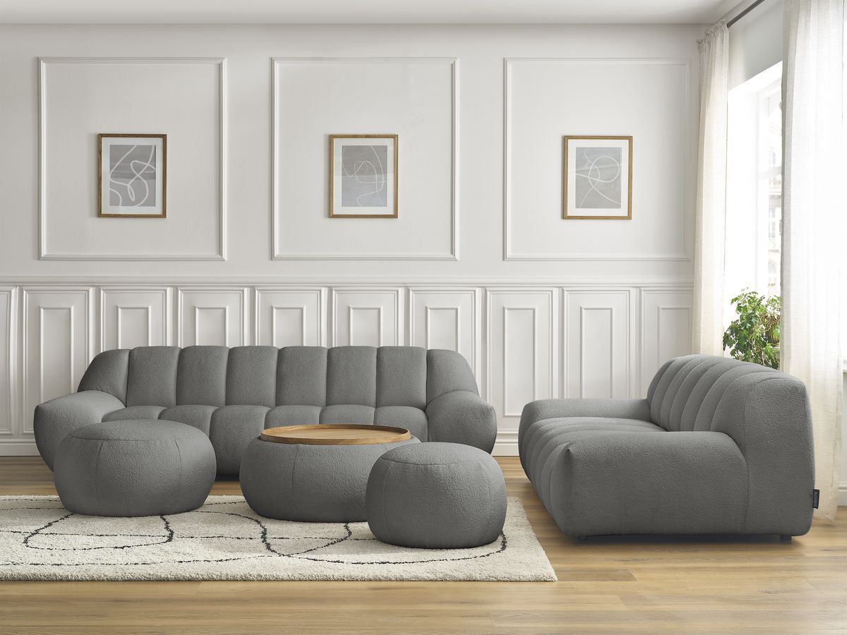Bobochic Hayden Sofa 7-Sitzer mit Pouf Bouclé-Stoff Dunkelgrau