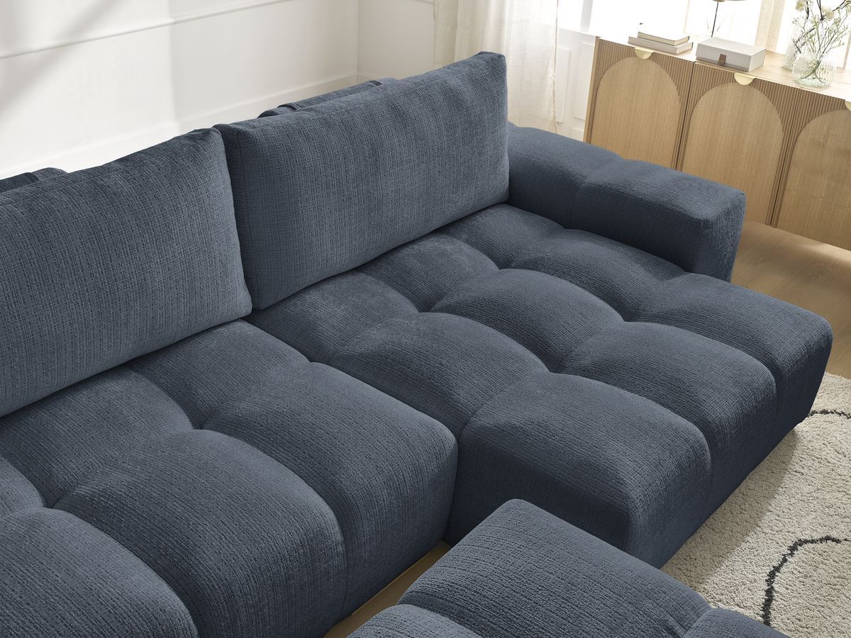 Bobochic Anakin Ecksofa mit Pouf, 2 Kissen Strukturstoff Dunkelblau