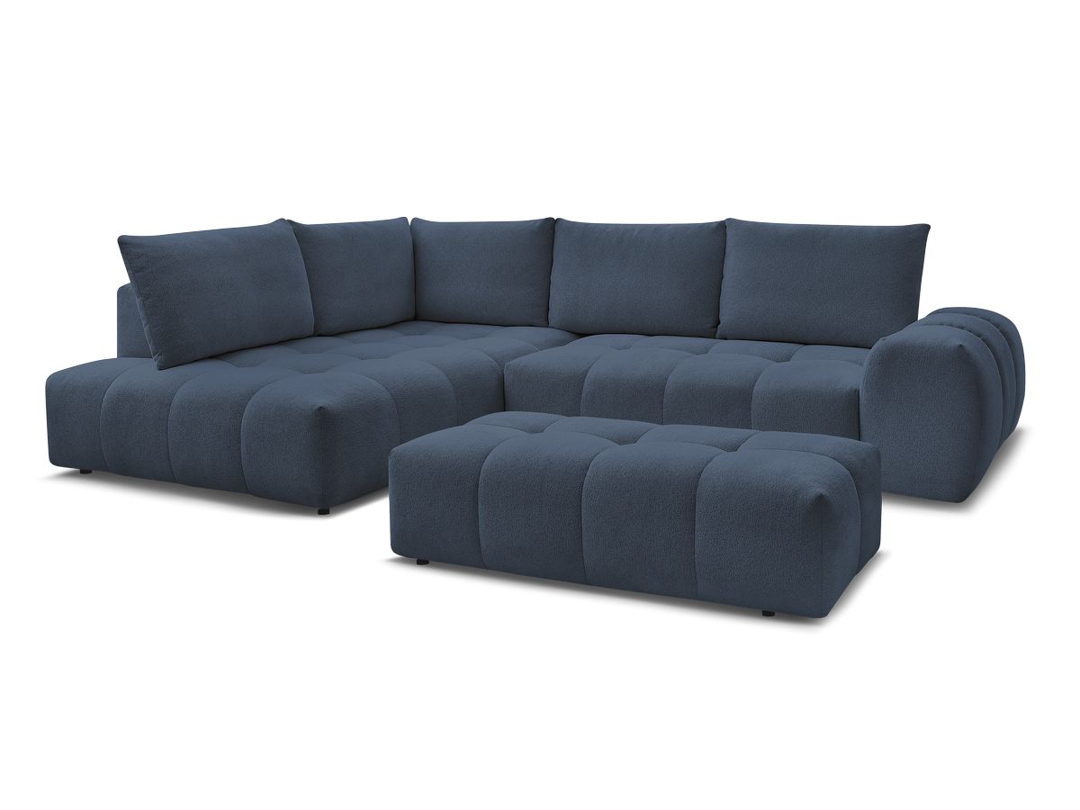 Bobochic Everest Ecksofa mit Schlaffunktion und Bettkasten und Pouf 320 × 212 cm, 5 Kissen Melange-Stoff Dunkelblau Ecke links