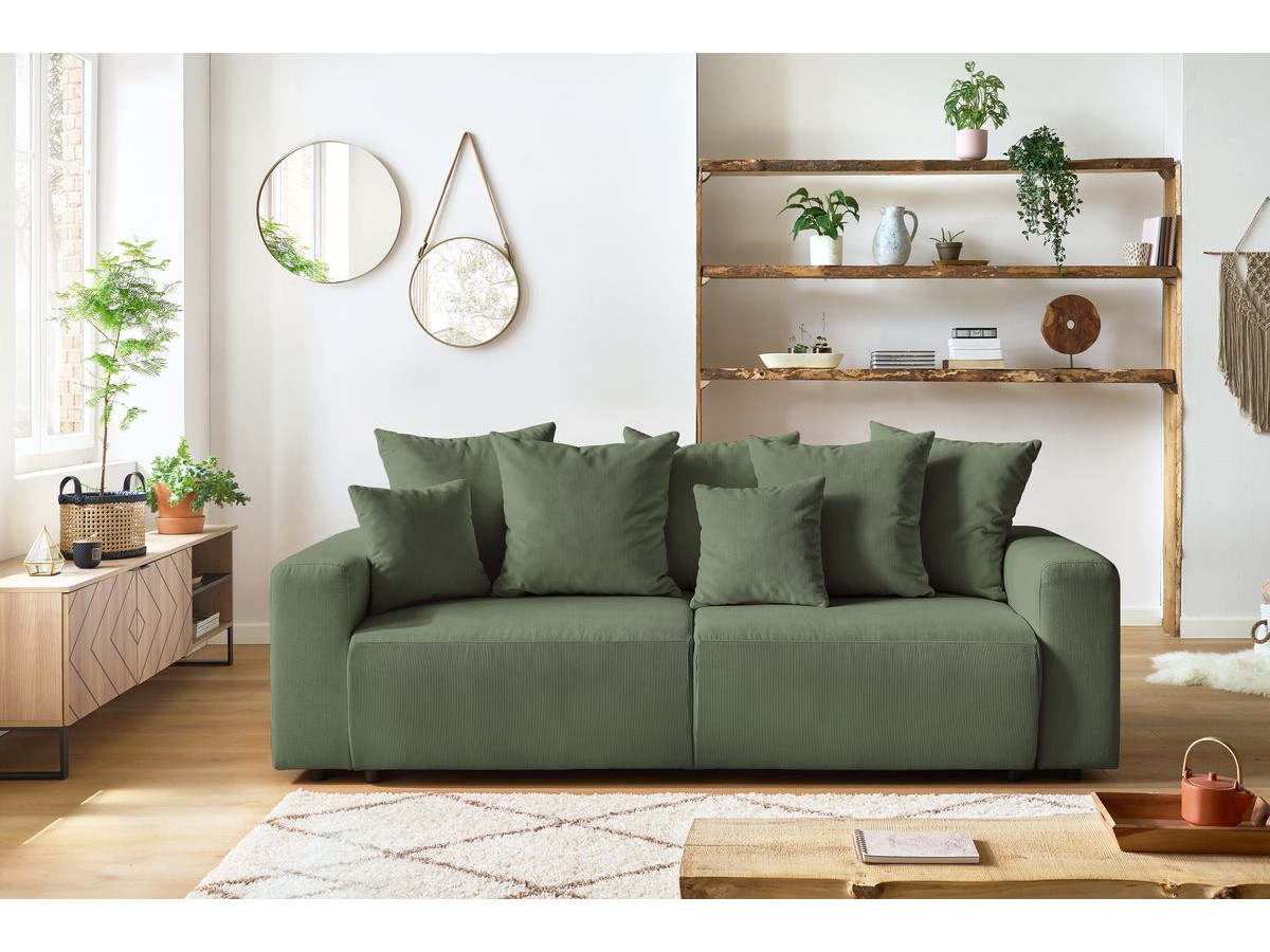 Bobochic Envy Schlafsofa 3-Sitzer mit Bettkasten Cordsamt Grün