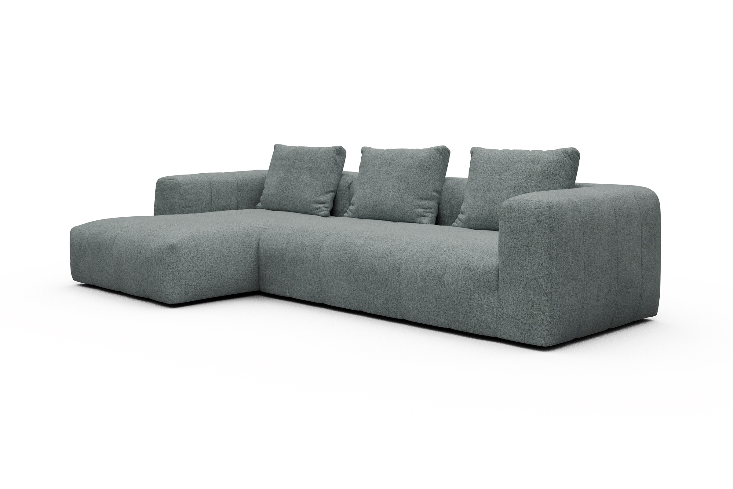 Ecksofa Hugo 2,5-Sitzer Armlehne rechts mit Chaiselongue Casone-Light-Mixed-Green
