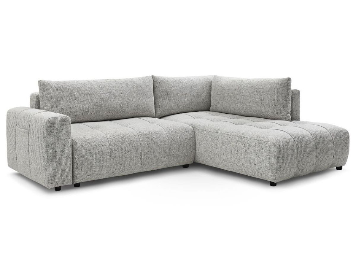 Bobochic Arsene Ecksofa mit Schlaffunktion und Bettkasten 277 × 200 cm Melange-Stoff Hellgrau Ecke rechts