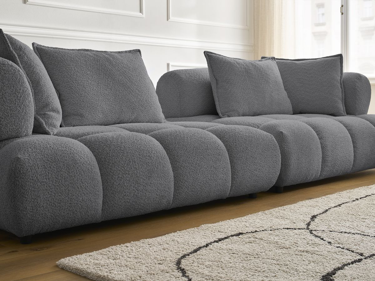 Bobochic Alya Sofa 4-Sitzer Bouclé-Stoff Dunkelgrau