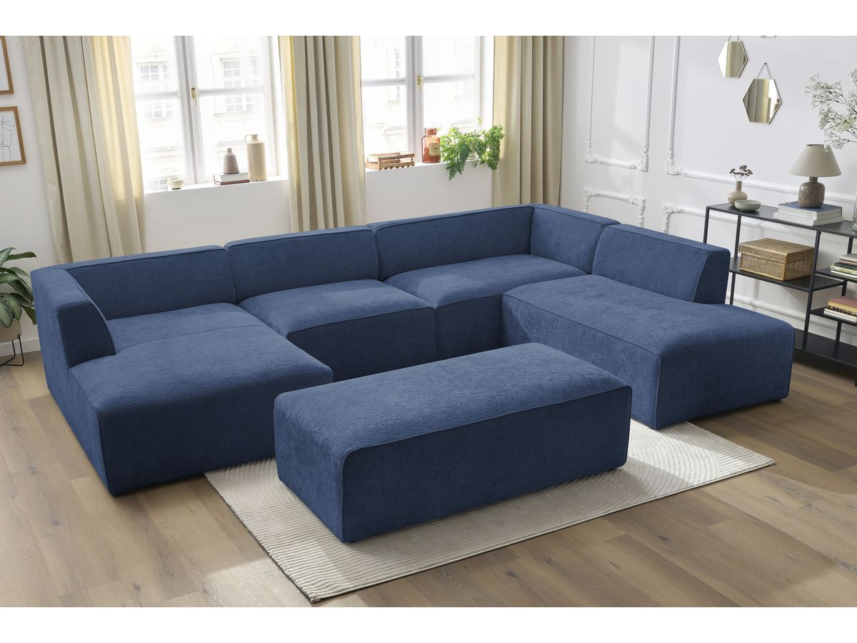 Bobochic Megeve Wohnlandschaft mit Pouf Strukturstoff Dunkelblau Ecke links