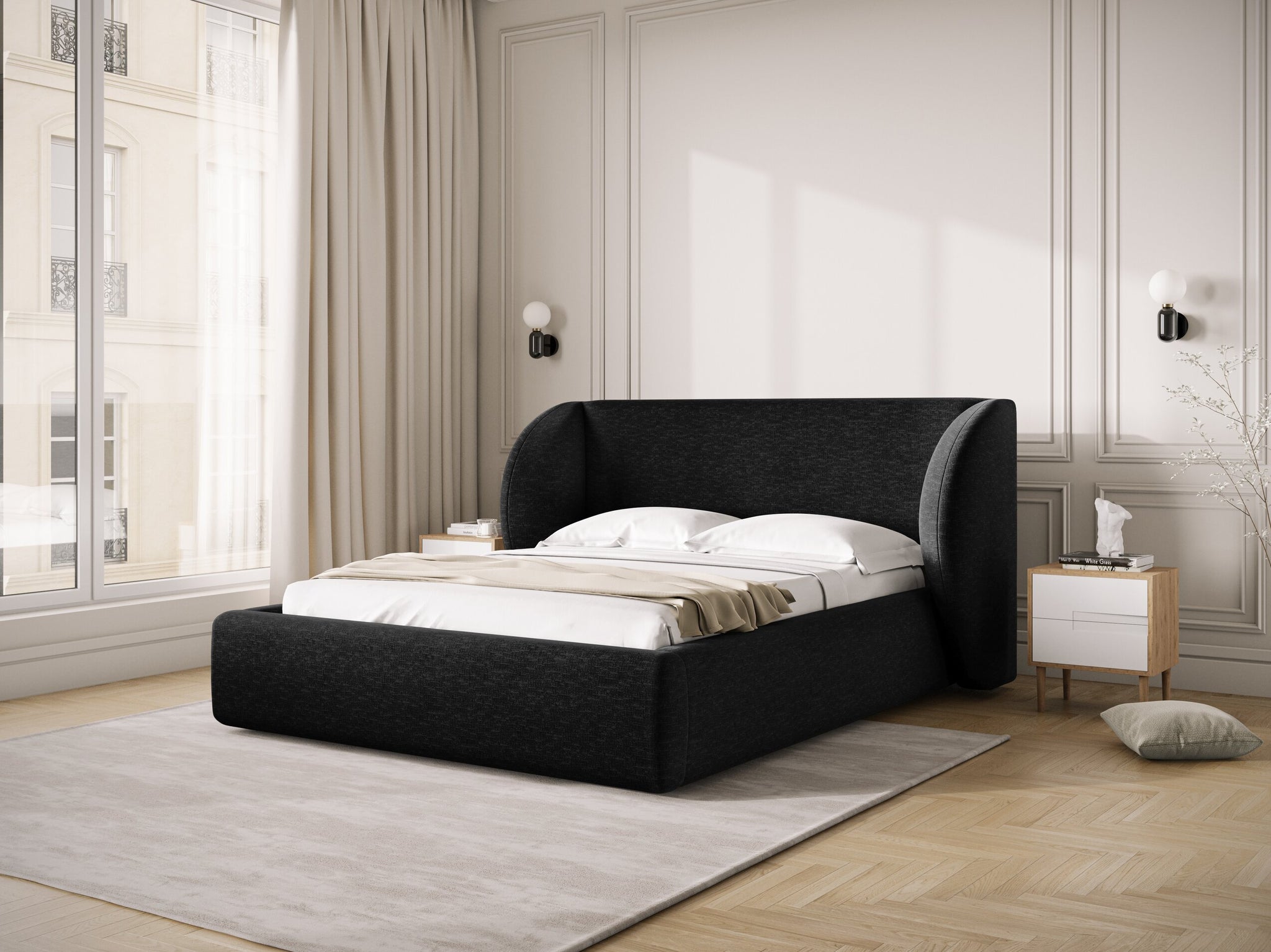 Micadoni Polsterbett Miley Chenille Haga Schwarz 140x200