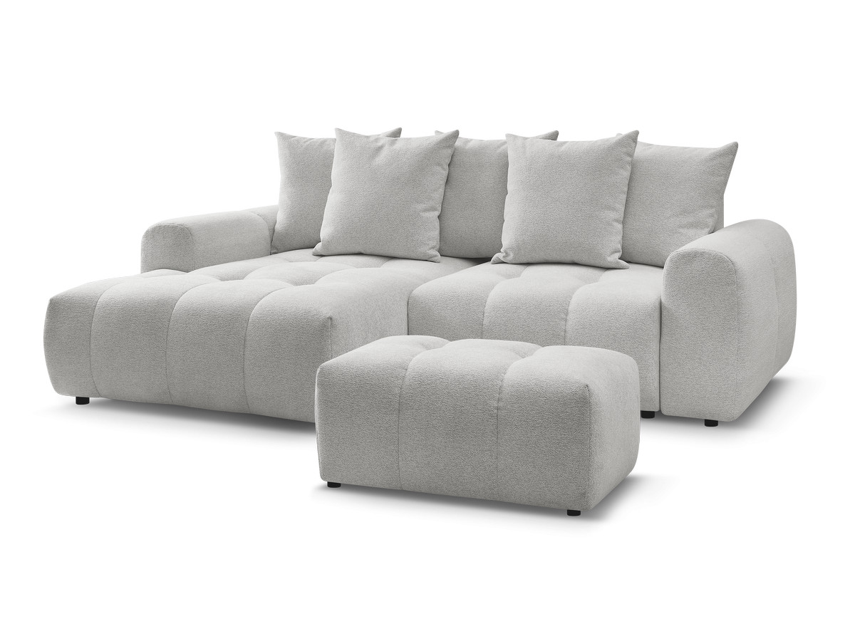 Bobochic Roxelane Ecksofa mit Schlaffunktion und Bettkasten und Pouf 258 × 150 cm Melange-Stoff Hellgrau Ecke links