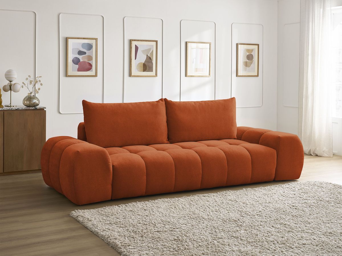 Bobochic Everest Schlafsofa 3-Sitzer mit Bettkasten, 2 Kissen Strukturstoff Orange