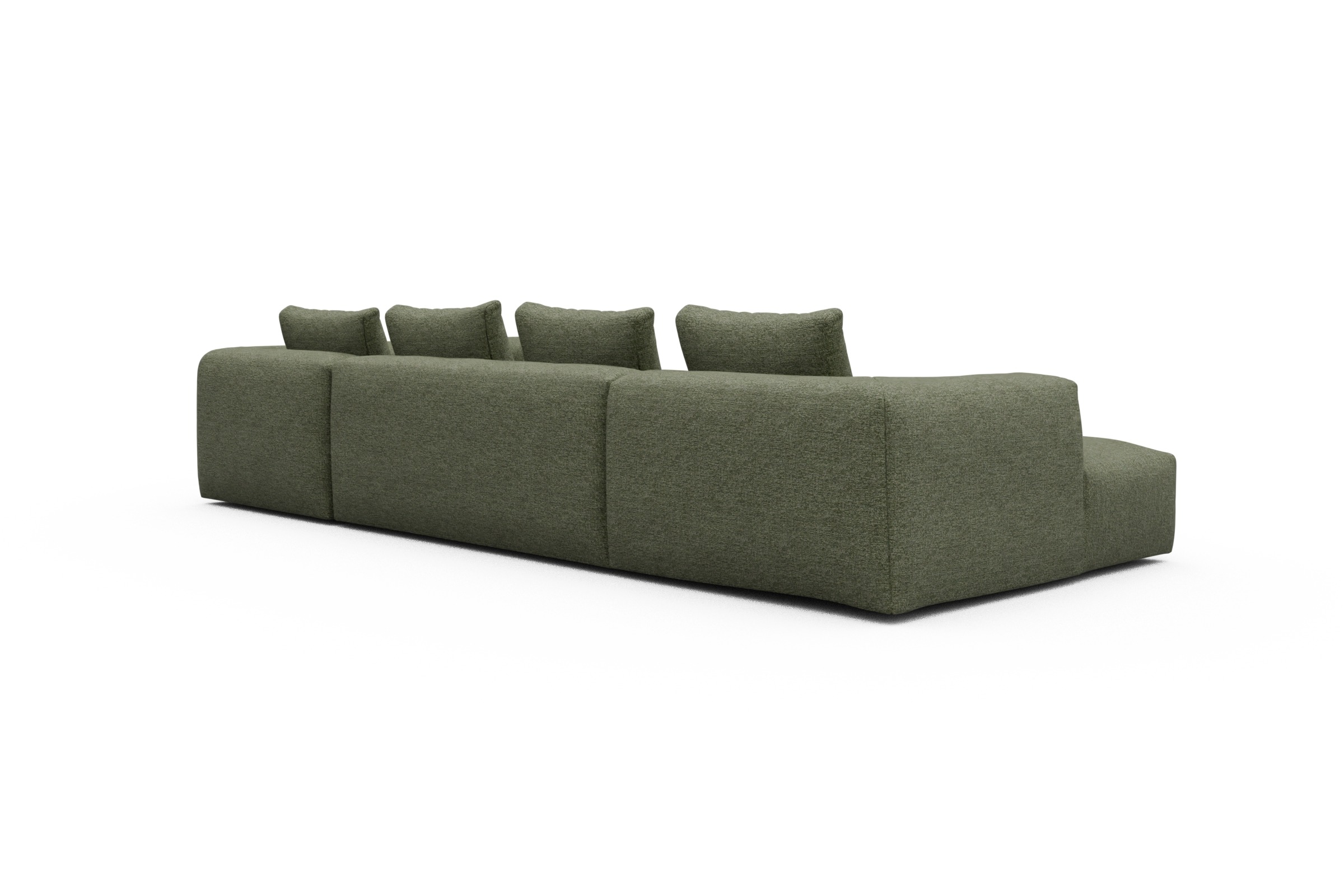 Wohnlandschaft Fred Chaiselongue links mit 2-Sitzer und lange Armlehne rechts Carreno-Vivid-Green