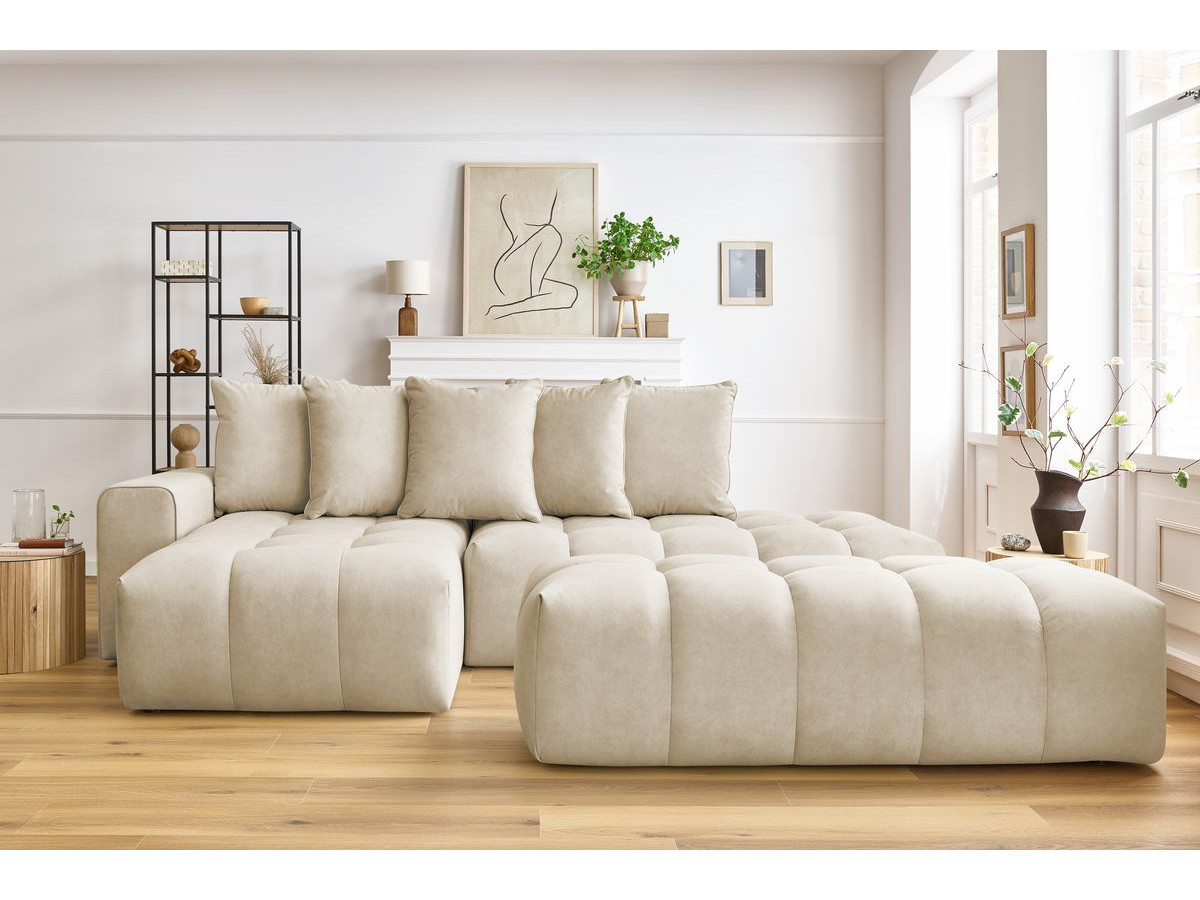 Bobochic Mont-blanc Ecksofa mit Pouf Samt Beige Ecke links