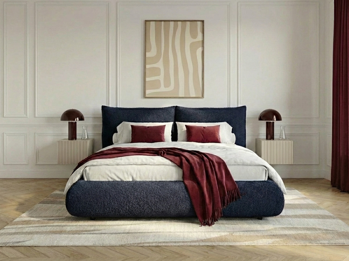 Bobochic Jaden Polsterbett Bouclé-Stoff Blau, Liegefläche 140 × 190 cm