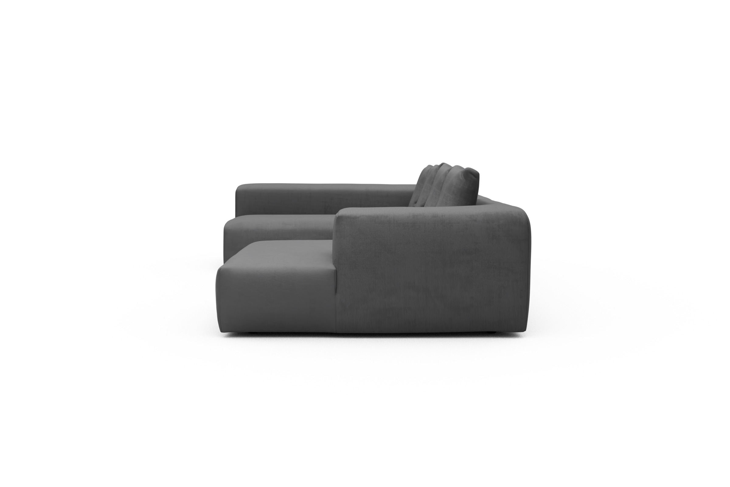 Wohnlandschaft Fred Chaiselongue rechts mit 2-Sitzer und lange Armlehne links Cordufine-Grey